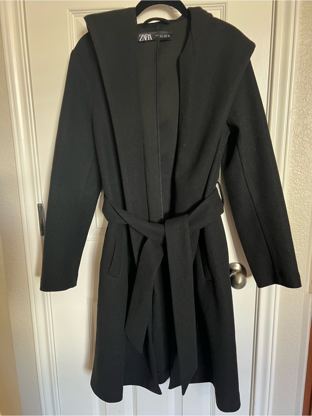 Zara Black Hooded Wrap Coat